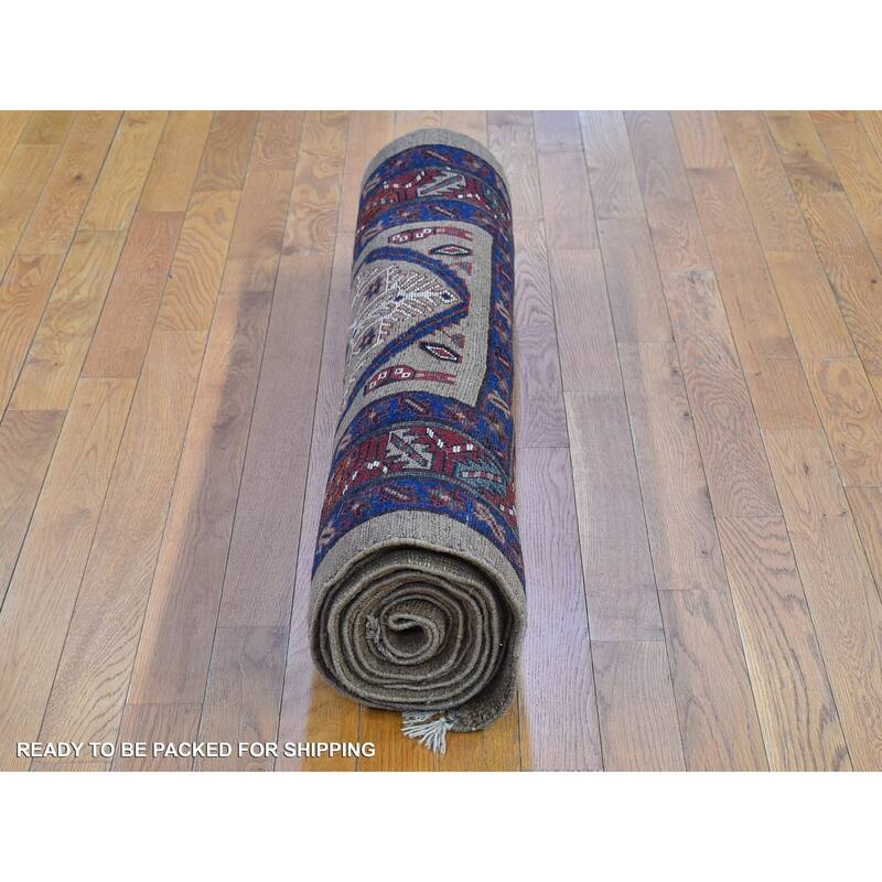 Shahbanu Rugs Antique Persian Serab Camel Hair Galley Wide Runner